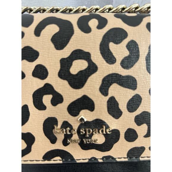 Kate Spade Leopard Print Leather Remi Flap Chain Crossbody Shoulder Bag Black - Picture 15 of 16